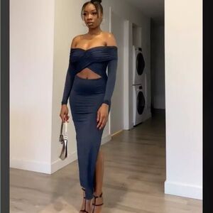 Zara draped midi dress duck blue